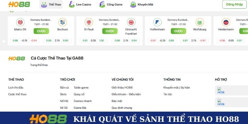Khái quát về sảnh cược thể thao Ho88 hot hit